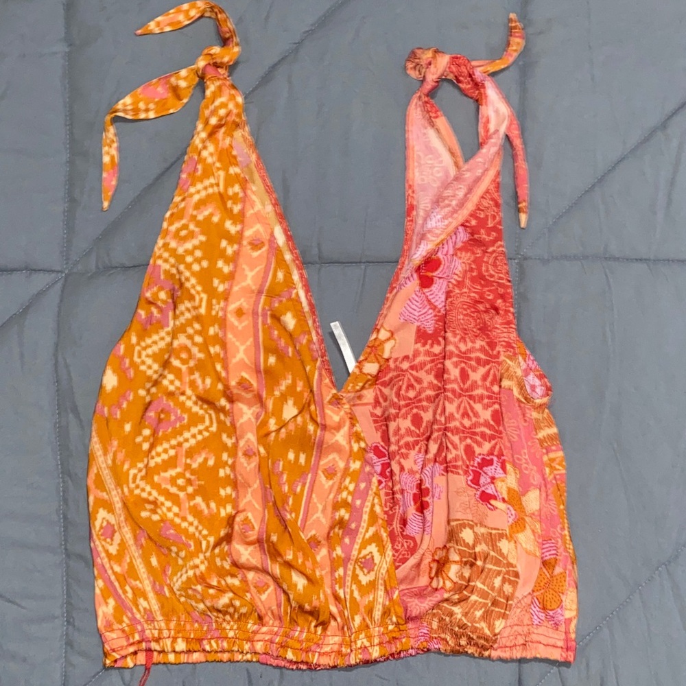 Boho Halter Crop Top in Orange and Coral